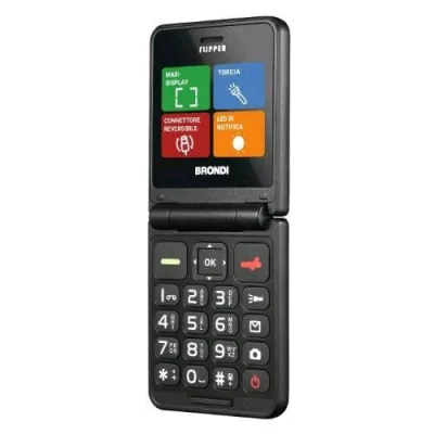 BRONDI FLIPPER DUAL SIM 2.4" CLAMSHELL FLIP ATTIVO 3 PULSANTI ACCESSO RAPIDO 9 MEMORIE PER CHIAMATE RAPIDE USB-C ITALIA BLACK