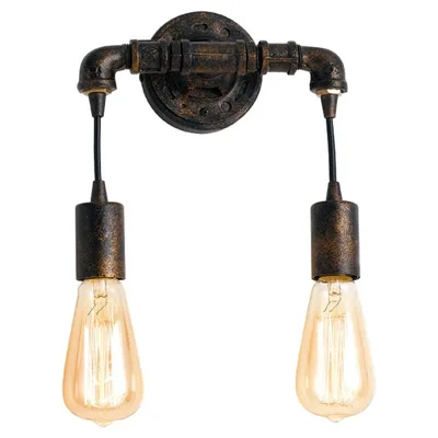 Applique stile industrial ruggine in metallo invecchiato, 2 luci E27, 23x26cm
