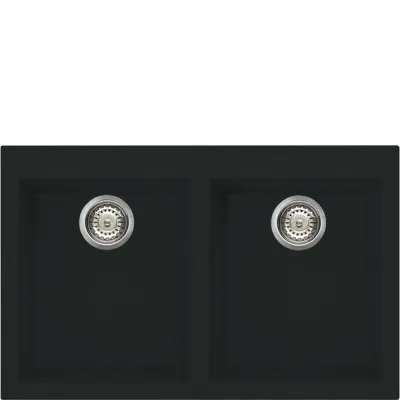 PRONTA CONSEGNA - Smeg S Lavello due vasche VZ3434N finitura nero da 79x50 cm - Sopratop