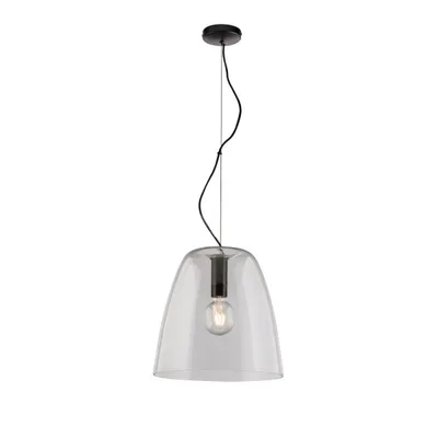 Lampadario a sospensione trasparente e nero in vetro, 1 diffusore, 35x157cm