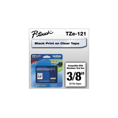 NASTRO ETICHETTE ORIGINALI LAMINATO BROTHER TZE121 Testo nero su sfondo trasparente.