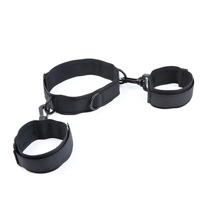 Collare BDSM OHMAMA con manette polsi nylon regolabili Velcro nero unisex
