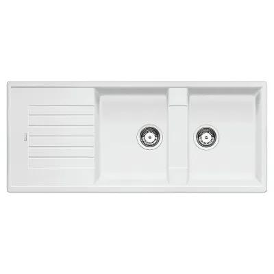 PRONTA CONSEGNA - Blanco | Lavello due vasche con gocciolatoio ZIA 8 S 1515597 finitura bianco da 116x50 cm - Sopratop