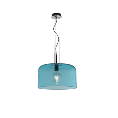 Lampadario a sospensione in vetro soffiato blu turchese, lampadina E27, 40x150cm
