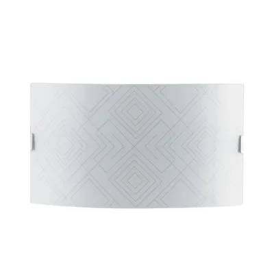 Applique in vetro bianco lucido, decori romboidali grigi, 2 luci E27, 35x20cm