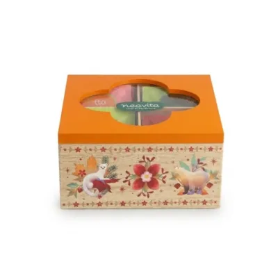 NEAVITA COFANETTO DI LEGNO BIO ARANCIONE A 4 SCOMPARTI CON 20 TISANE ASSORTITE