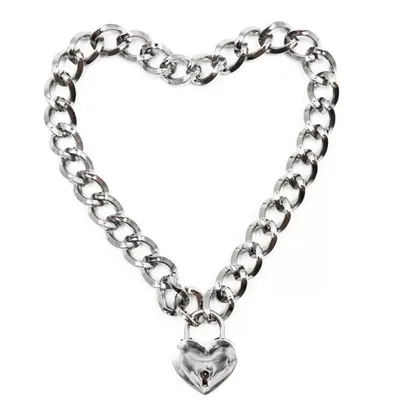 Collare BDSM Catena Metallo Lucchetto Cuore Sex Toy Fetish Unisex LateToBed