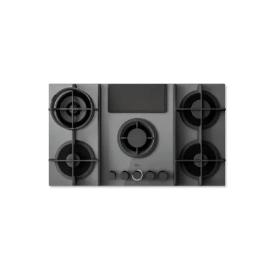 Elica Piano cottura a gas con cappa NIKOLATESLA FLAME EVO GR/A/88 PRF0196343 in vetro grigio/ghisa da 88 cm