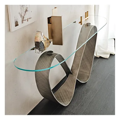 Cattelan Consolle Butterfly con struttura in acciaio verniciato e piano in cristallo trasparente
