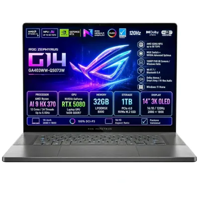 ASUS ROG Zephyrus G14 OLED GA403WW-QS073W AMD Ryzen AI 9 HX 370 32GB NVIDIA GeForce RTX 5080 SSD 1TB 14'' 3K Win11