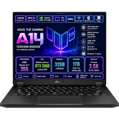 ASUS TUF Gaming A14 FA401KM-RG005W AMD Ryzen AI 7 350 32GB GeForce RTX 5060 1TB 14" 2.5K Windows 11