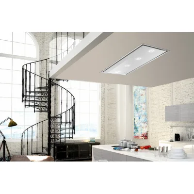 Airone Cappa a soffitto Fenice con cornice acciaio AISI 430 e vetro bianco da 120 cm - Senza motore