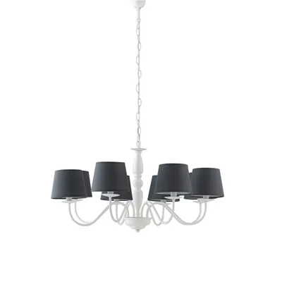 Lampadario a sospensione in metallo bianco con paralume in tessuto grigio, 8 luci E14, 79.3x122.5cm