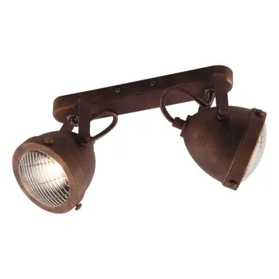 Applique stile industrial in metallo ruggine, punti luce orientabili, 2 luci GU10, 35.8x16.3cm