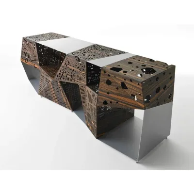 Horm Madia Riddled Buffet art. ID7349 in metallo e legno da L.200 cm e H.75 cm - 5 ante