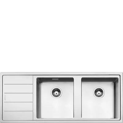 Smeg S Lavello due vasche con gocciolatoio sx LFT116S finitura acciaio inox da 117x51 cm - Filotop/Flat - IN PROMOZIONE FINO AL 6/07