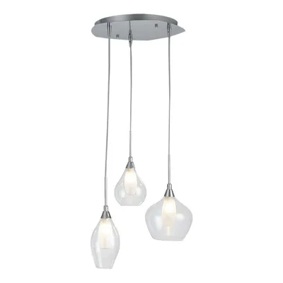 Lampadario a sospensione in vetro e metallo, 3 luci, doppia vetratura, 120x35cm