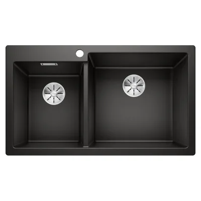 PRONTA CONSEGNA - Blanco Lavello due vasche PLEON 9 1525958 finitura nero da 86x50 cm - Sopratop