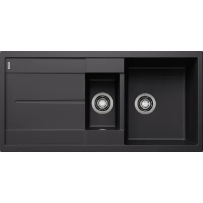 Blanco Lavello una vasca con vaschetta e gocciolatoio METRA 6 S 1525927 finitura nero da 100x50 cm - Sopratop