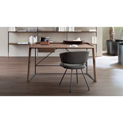 Bonaldo Scrittoio Scriba con struttura in metallo e piano in impiallacciato da 150x70 cm - Con cassetto