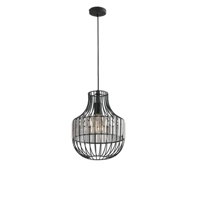 Lampadario a sospensione in metallo nero e vetro trasparente, 1 luce E27, 30x130cm