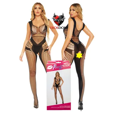 Sexy Tutina Premium aperto al cavallo Bodystocking Catsuit One size M/L nero