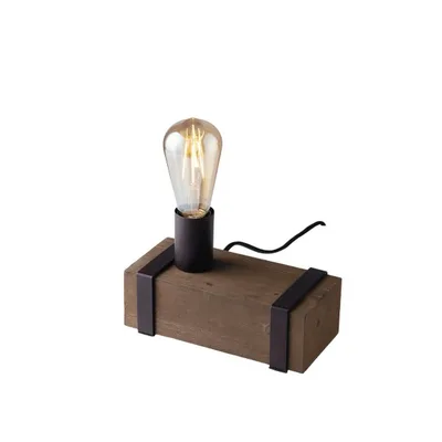 Lampada da tavolo in legno antichizzato e finiture in metallo, 1 luce E27, 22x14cm