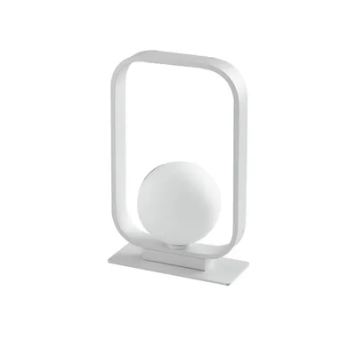Lampada da tavolo in alluminio bianco goffrato e vetro bianco, 1 diffusore, 26x16cm