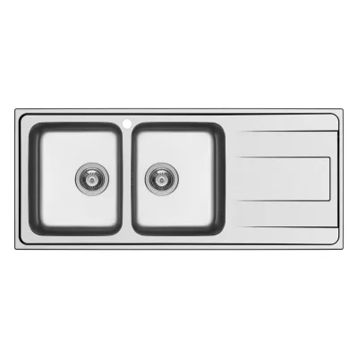 Schock Lavello due vasche con gocciolatoio a destra WAVE D200 WAVD200SX finitura inox spazzolato da 116x50 cm