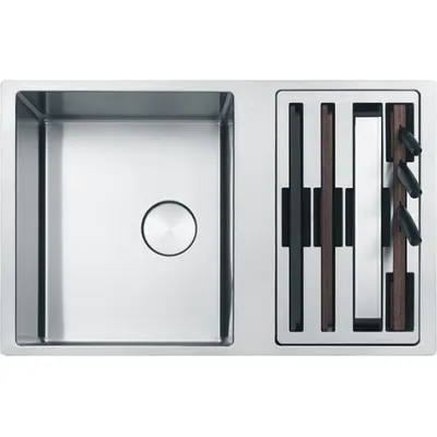 Franke: Lavello una vasca con vano accesorio reversibile Box Center BWX 120-41-27 122.0579.553 finitura inox satinato da 82x5