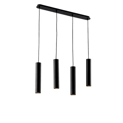 Lampadario a sospensione in metallo nero, 4 pendenti, lampadine GU10, 68x200cm