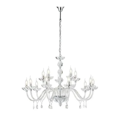 Lampadario luxury a sospensione cromo in cristallo, 15 luci E14, 94x140cm
