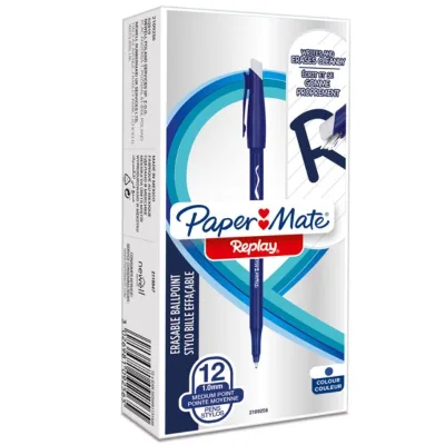 12 Penna sfera Replay BLU inchiostro cancellabile punta 1 mm Paper mate