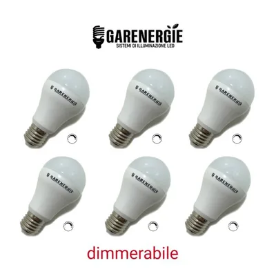 kit 6pz lampada led a60 10w dimmerabile e27 bianco caldo 3000k
