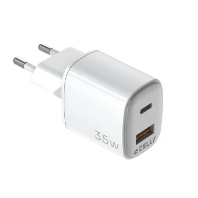 CELLY USB-A/USB-C WALL CHARGER GAN 35W WH UPTC1USB1USBC35
