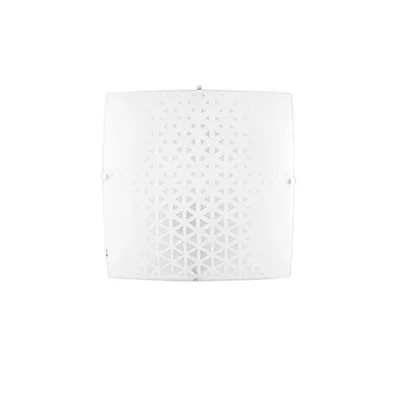 Plafoniera in vetro bianco lucido, decori in graniglia, 2 luci E27, 30x30cm