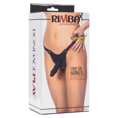 Strap-On Rimba Bondage Play 16 cm Silicone Nero Harness Regolabile Dildo Intercambiabile Sex Toy