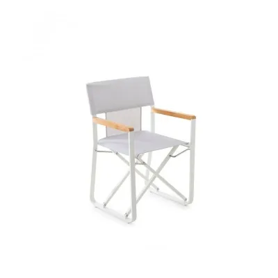 Unopiù Poltroncina pieghevole COSETTE con struttura in alluminio bianco e telo in tessuto bianco canapa