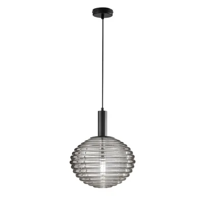 Sospensione in metallo nero e vetro soffiato cromo, una lampadina E27, 32x150cm