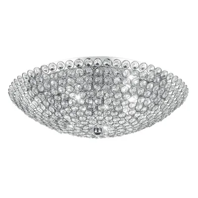 Plafoniera in metallo e cristalli K9 cromato, 6 luci G9, 45x15cm