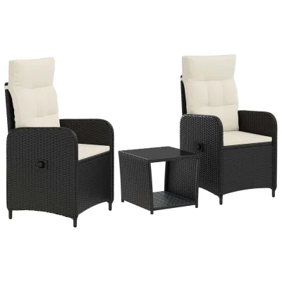 Nyra Duo — Coppia di poltroncine reclinabili con tavolino in vetro, nero, polyrattan