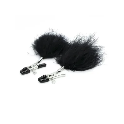 LateToBed Pinze Capezzoli Regolabili Piume Nere BDSM Fetish Nipple Clamps