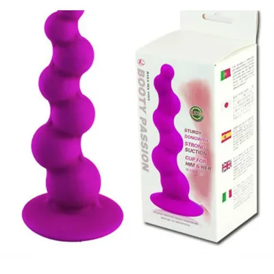 Plug anale sfere a spirale con ventosa morbido viola silicone morbido 15,5 cm
