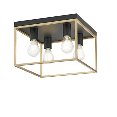 Plafoniera contemporanea in metallo nero e oro satinato, 4 luci E27, 35x24cm