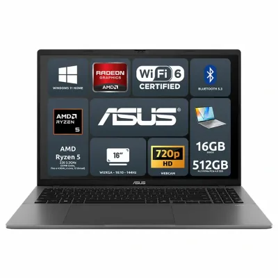 ASUS Vivobook S16 M3607HA-RP002W AMD Ryzen 5 16GB AMD Radeon Graphics SSD 512GB 16'' WUXGA Win11 Home Tastiera Retroilluminata