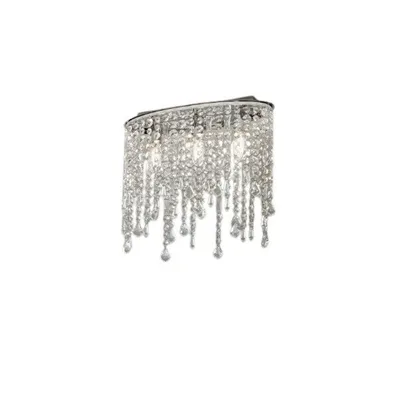 Plafoniera elegante con pendenti in cristallo cromato e trasparente, 3 luci E14, 40x36cm