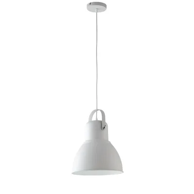Lampadario a sospensione in metallo bianco, interno bianco, rifiniture in nichel, 1 luce E27, 31.5x184cm
