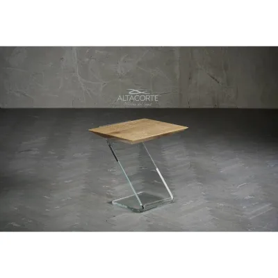 Altacorte Tavolino Leaf 03 con struttura in vetro e piano in legno da 55x44.5 cm