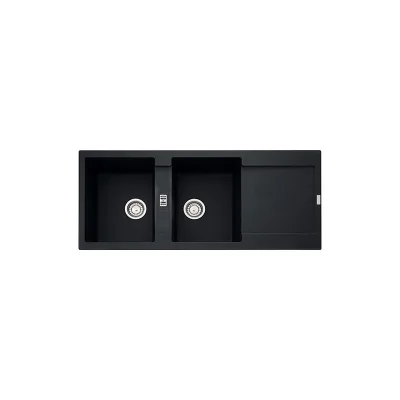 Franke: Lavello due vasche con gocciolatoio Maris MRG 621 114.0157.498 finitura fragranite nero da 116x50 cm