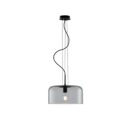 Lampadario a sospensione in vetro soffiato grigio fumè, lampadina E27, 35x150cm